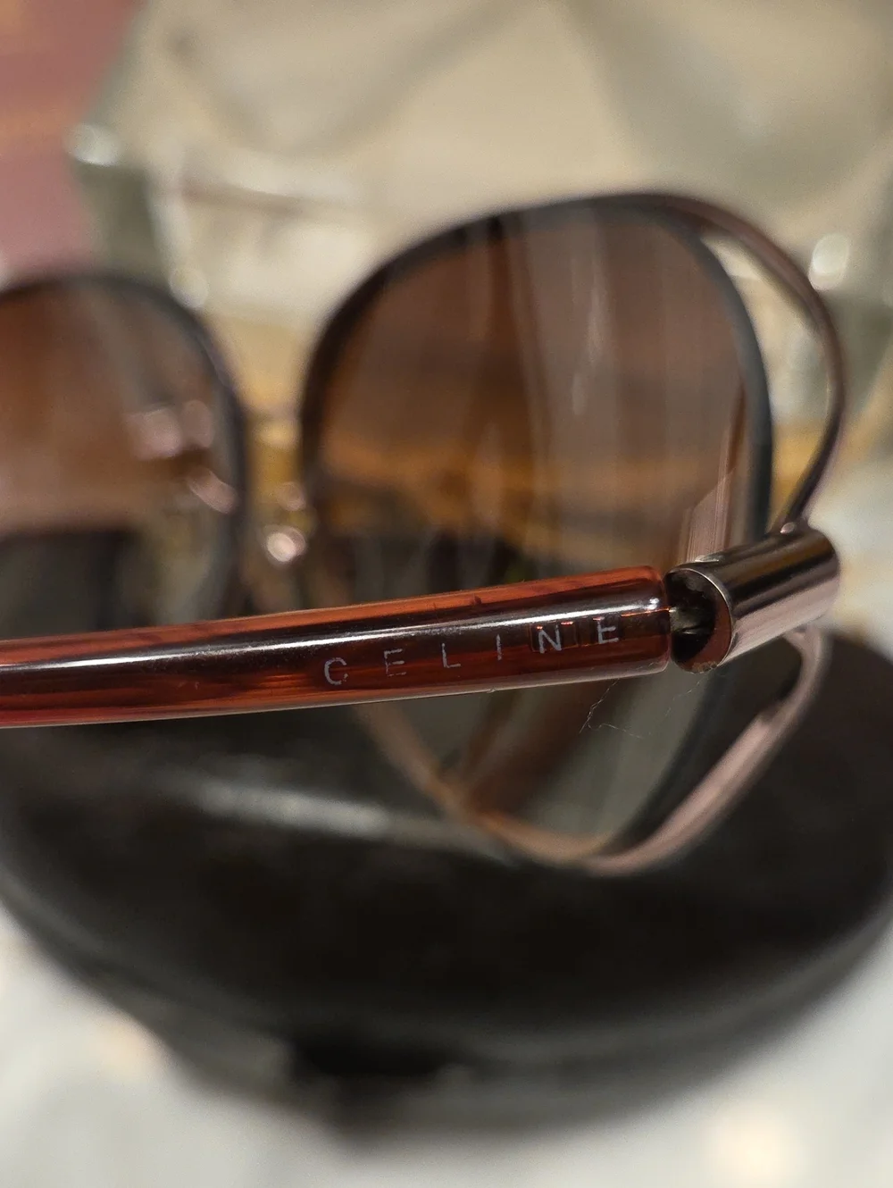 Vintage Celine Brown Gradient Round Women's Sunglasses With Case